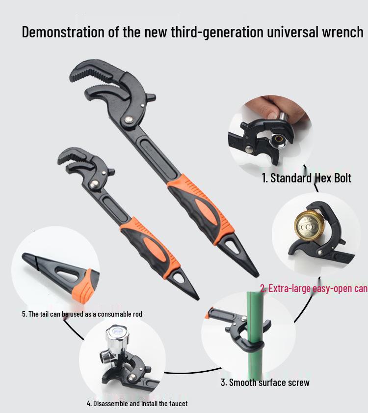 German Imported Industrial-Grade Large Opening Multi-functional Universal Pipe Wrench