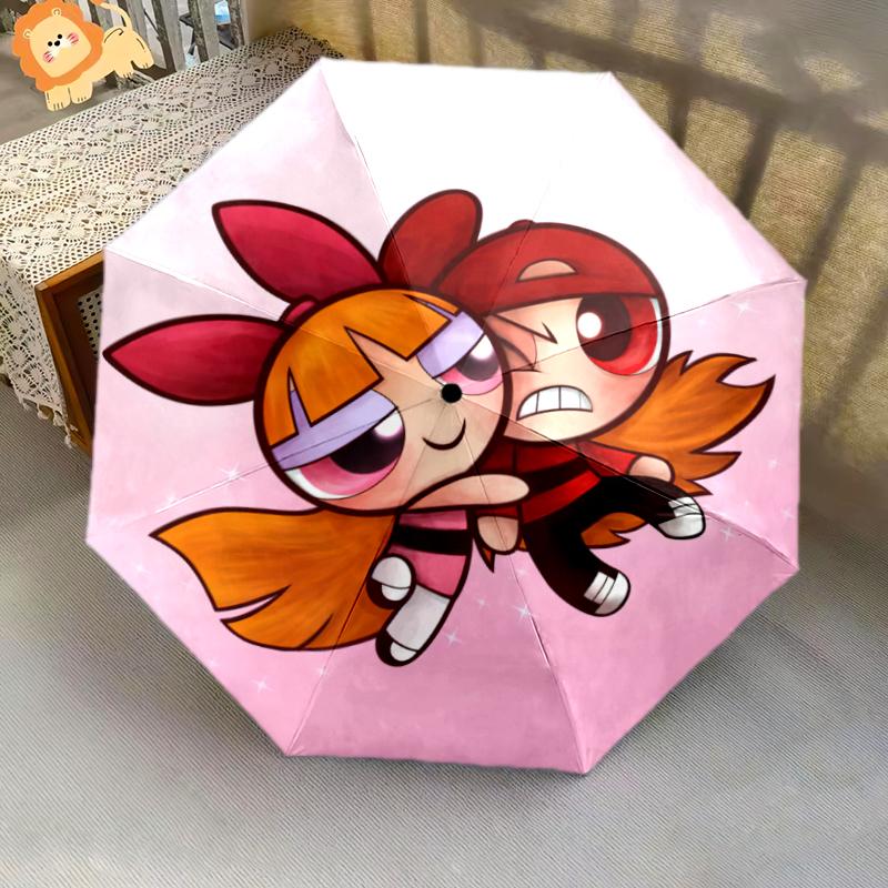 

1PC The Powerpuff Girls Umbrella Portable Folding Umbrella Iron Frame Hole Bone Structure Outdoor Home Umbrella A4 разноцветный