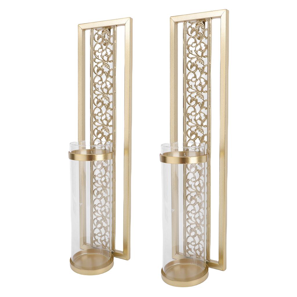 2 Stück Wandkerzenhalter Vintage Ausgehöhlter Kerzenhalter Metall Wandkunst mit Glasabdeckung für Heimdekoration