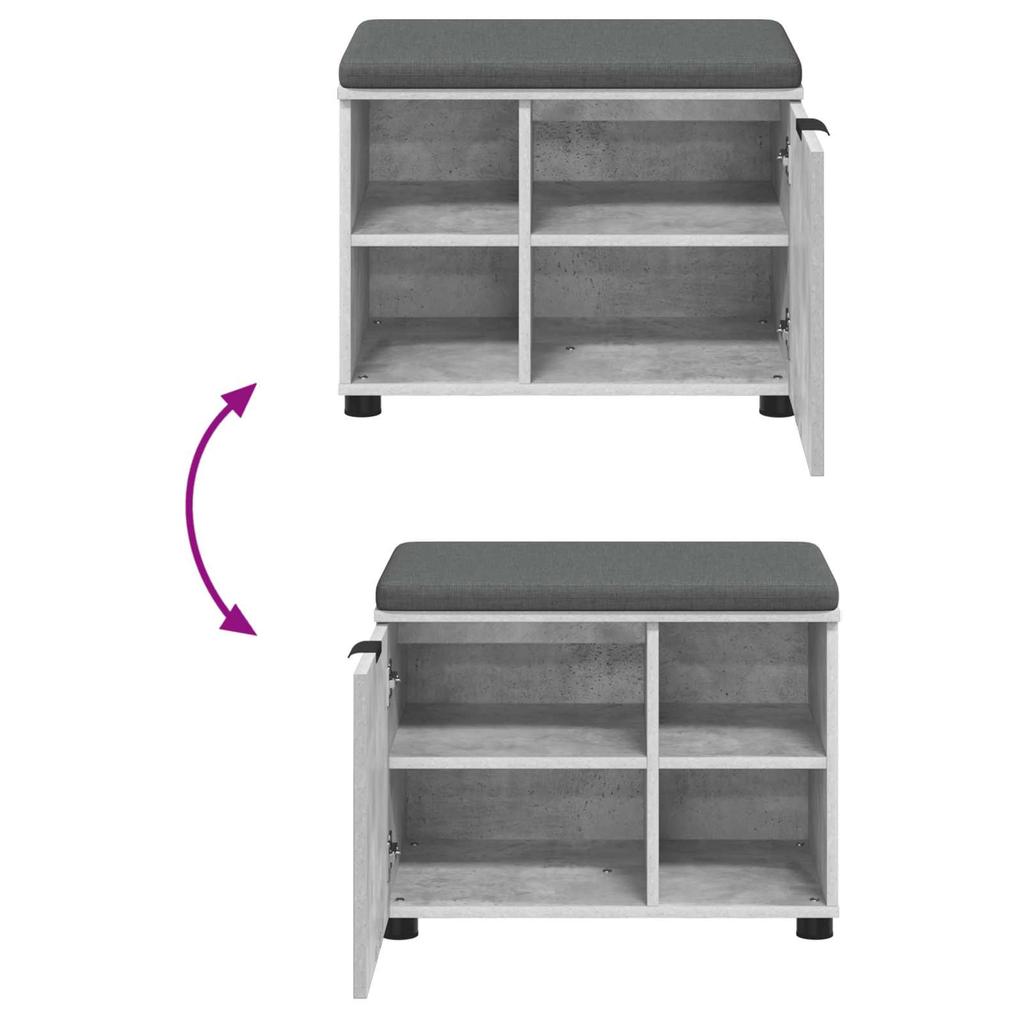 Hall Bench with Cushion Shelf and Door Concrete Grey 60 x 38 x 46 cm