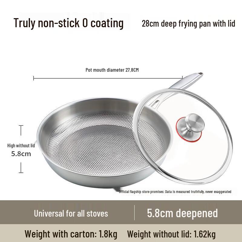 

Handun Non-Coated 316 Stainless Steel Frying Pan with Lid