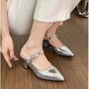 French Heightened Inside Heels Women's Pointed Toe Shallow Mouth One Strap Soft Sole Outside Wear Half Drag
