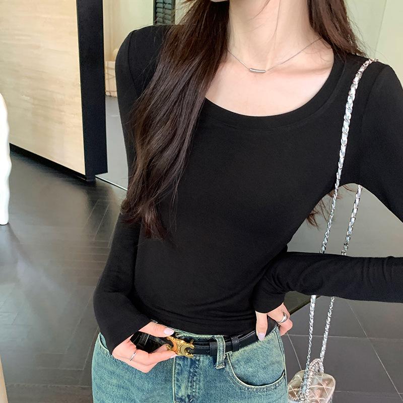 

Приятная для кожи эластичная футболка с длинным рукавом, женская, новая осенняя облегающая рубашка с круглым вырезом и солнцезащитным кремом сверху XL