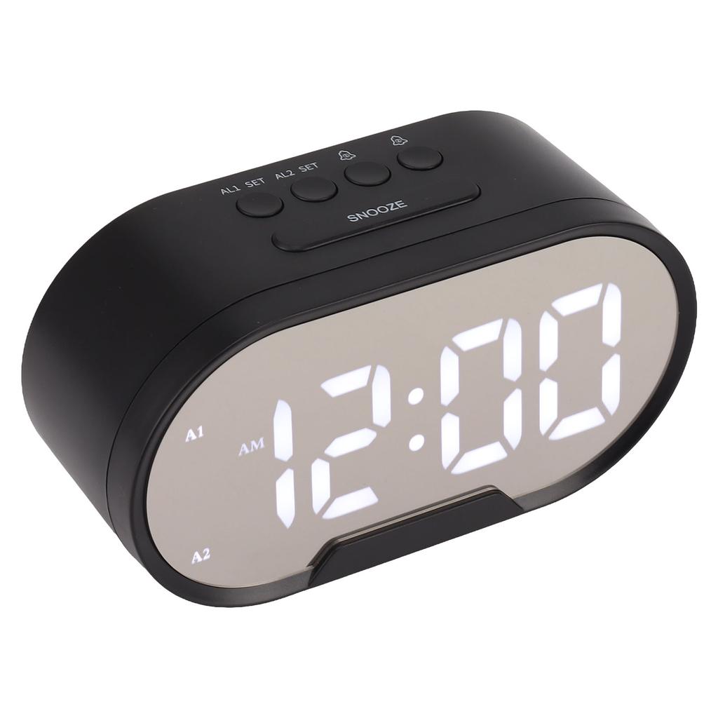 Digital Alarm Clock USB LED Display White Light Mirror Electronic Desktop Clock for Bedroom Living Room Office Black