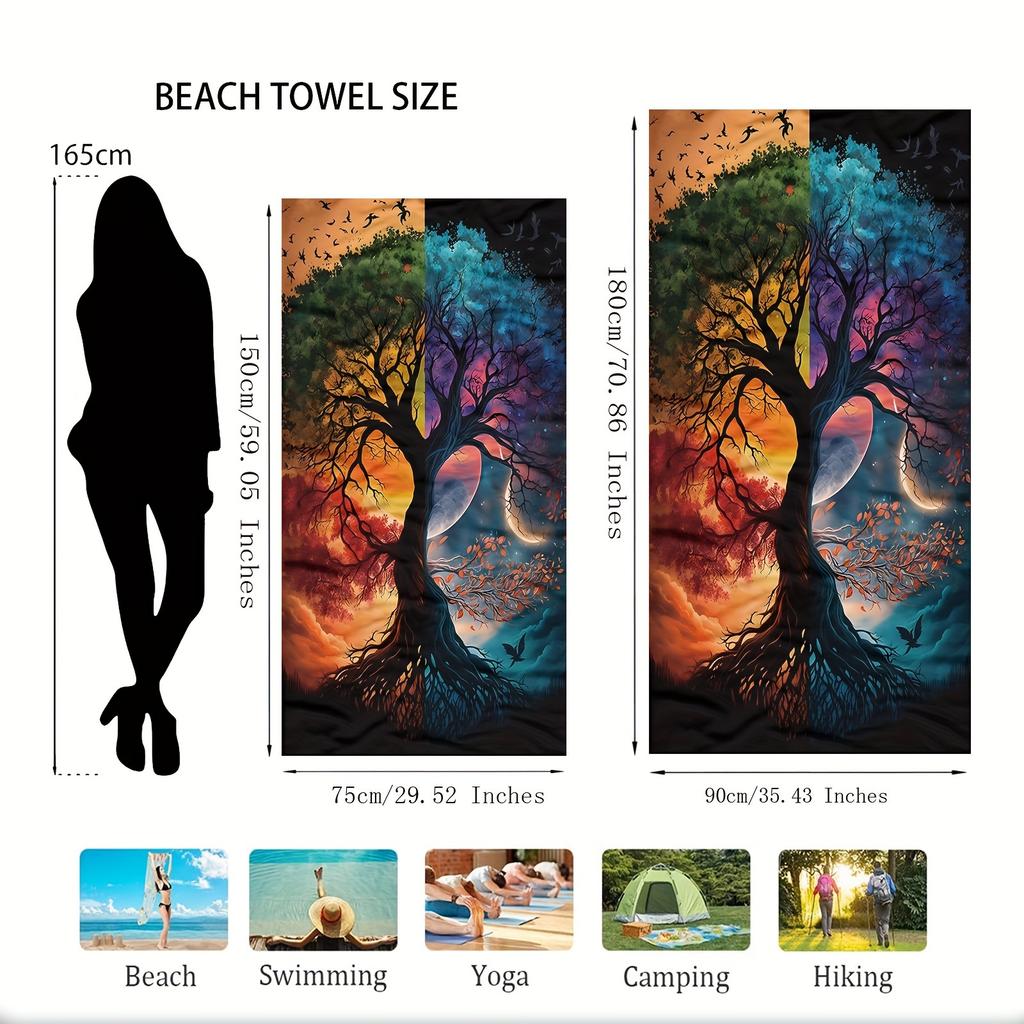 1Pc Tree Of Life Beach Towel Fantasy Art Print Cosmic Design Quick Dry Soft Microfiber Bath Towel For Men Women Spiritual Gift