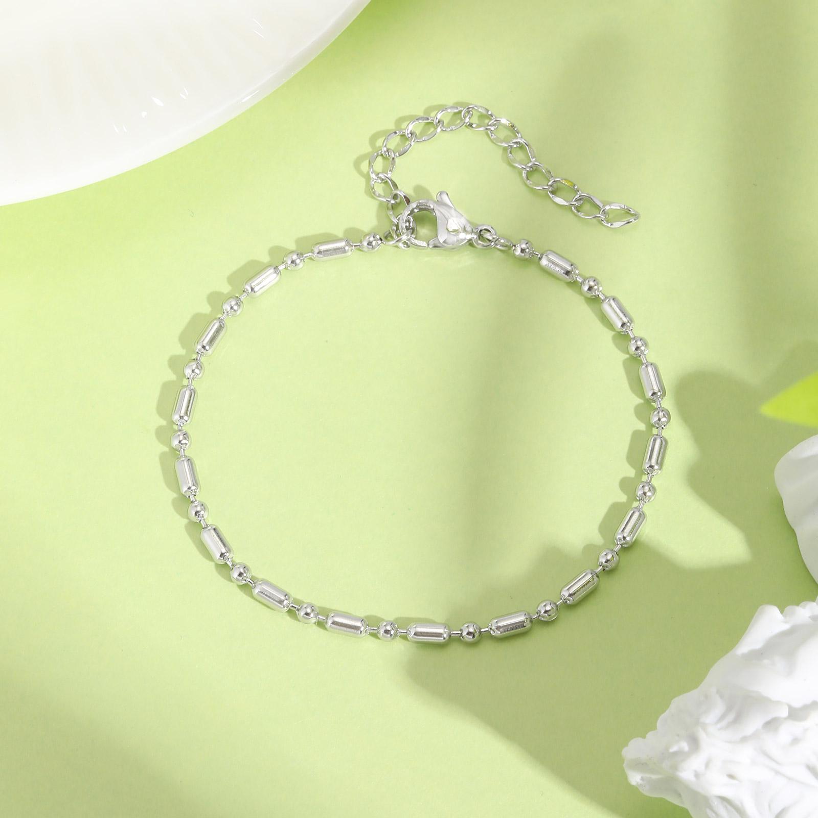 

Minimalist Bamboo Chain Bracelet for Women Girls,Waterproof Stainless Steel Bead Bracelets,Fashion Jewelry Gift