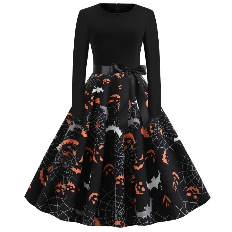 QICED Fashion Summer Long Sleeve  O-Neck Casual Dresses