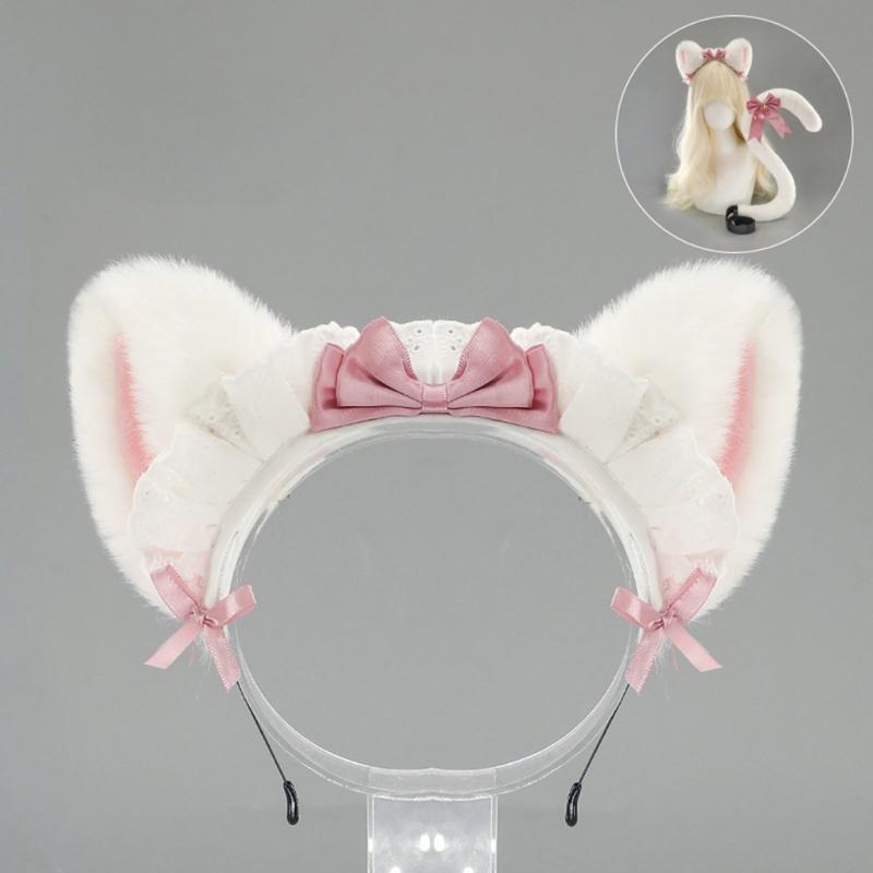 Fasce per Capelli con Orecchie da Gatto Peluche Per Costumi da Cameriera Anni 2000 Accessorio per Capelli Morbido con Fiocco a Nastro 6 Colori