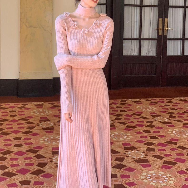 Нежный французский дизайн цветочный шарф вязаное платье для женщин осень и зима новый — фото 16