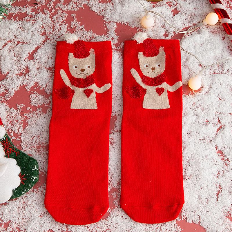 Women's Red Christmas Mid-Tube Socks - Cute Japanese Style Wedding Design