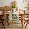 Happy Easter Bunny Floral Egg Linen Table Runner Party Decor Spring Sunflower Hydrangea Butterfly Table Runner Easter Decoration