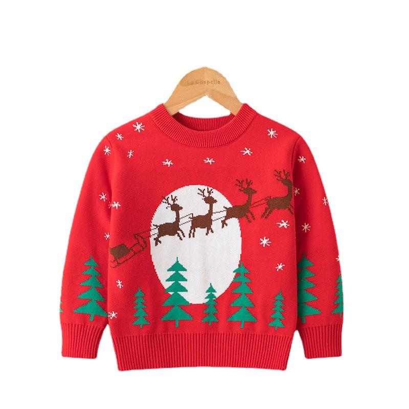 Autumn and Winter New Children's Christmas Deer Pullover Sweater Children's Leisure Knitwear Children's Clothing