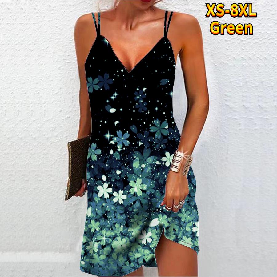 

Женское модное сексуальное платье без бретелек с 3D розовыми флуоресцентными цветами и принтом, свободное платье-бретелька с v-образным вырезом 8XL зелёный