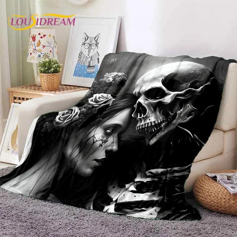 Skull Dead Girl 3D Gothic Horror Female Rose Soft Flannel Blanket for Beds Bedroom Sofa Picnic,Throw Blanket for Cover Leisure