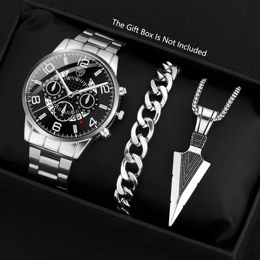 Watch Three-Piece Men'S Accessories Watch Ring Necklace Bracelet Men'S Quartz Watch