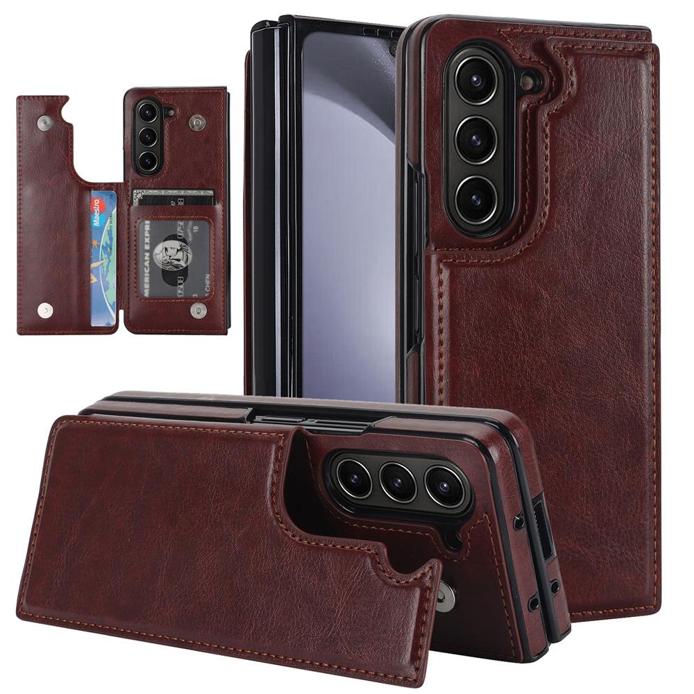 Credit Cards Slot Leather Phone Case For Samsung Galaxy Z Fold 7 Fold 6 5 Fold 4 3 Wallet Kickstand Shockproof Cover