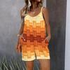 Womens Sleeveless Spaghetti Strap Romper Starry Sky Art Print Pocket Short Jumpsuit