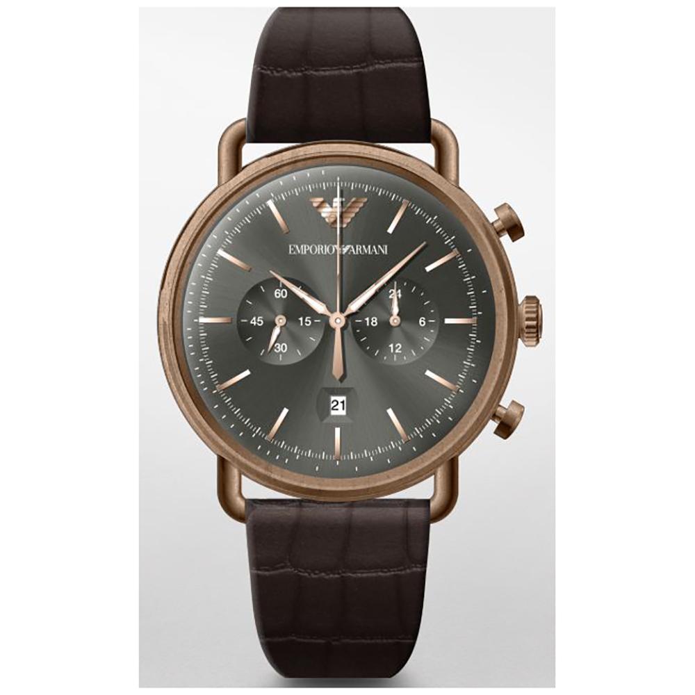 Emporio Armani Авиатор Зеленый Коричневая Кожа Мужской Хронограф Кварцевый AR11334 зелёный