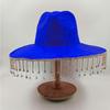Women Rhinestone Tassel Decor Wide Brim White Fedora Hat For Party Cap Handmade Rhinestone Fringe Cowgirl Hat  Wholesale