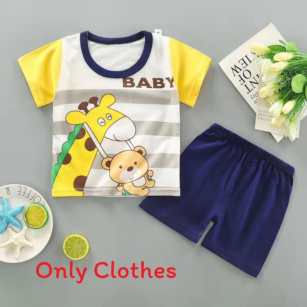 Baby Cartoon T Shirt Shorts Set With Cotton Fabric For Kids Ages 3 To 8