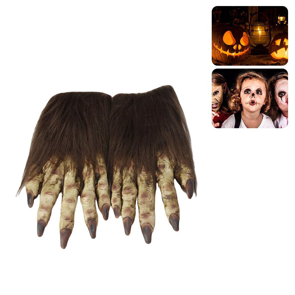 Unisex Cosplay Gloves Spooky Wolf Claw Shape Rubber Gloves Halloween Mittens with Long Nails for Carnivals Party