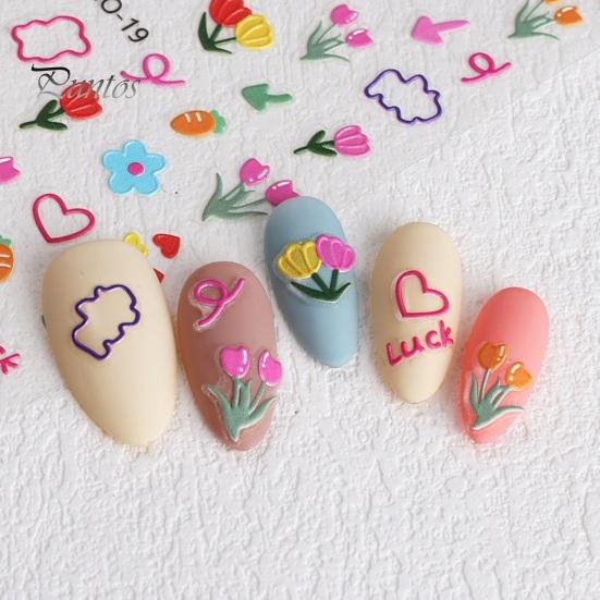 Nail Sticker 5D Graffiti Flowers Embossed Relief Design Thin Three-dimensional Transform Nails Art Decal