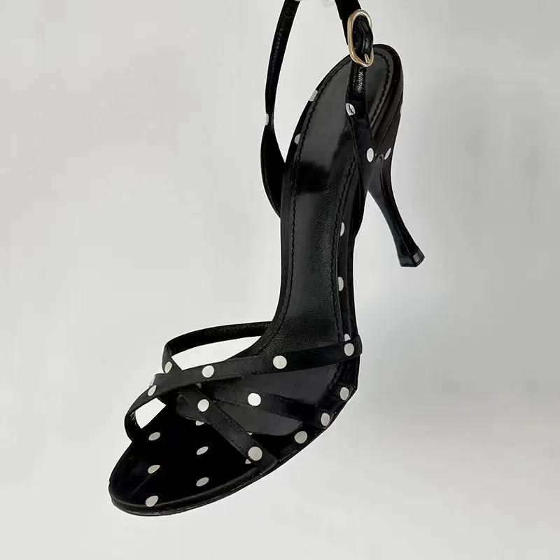 Fashion 2025 New Polka Dot Black and White Sandals Women's High Heels Go Out Light Sexy
