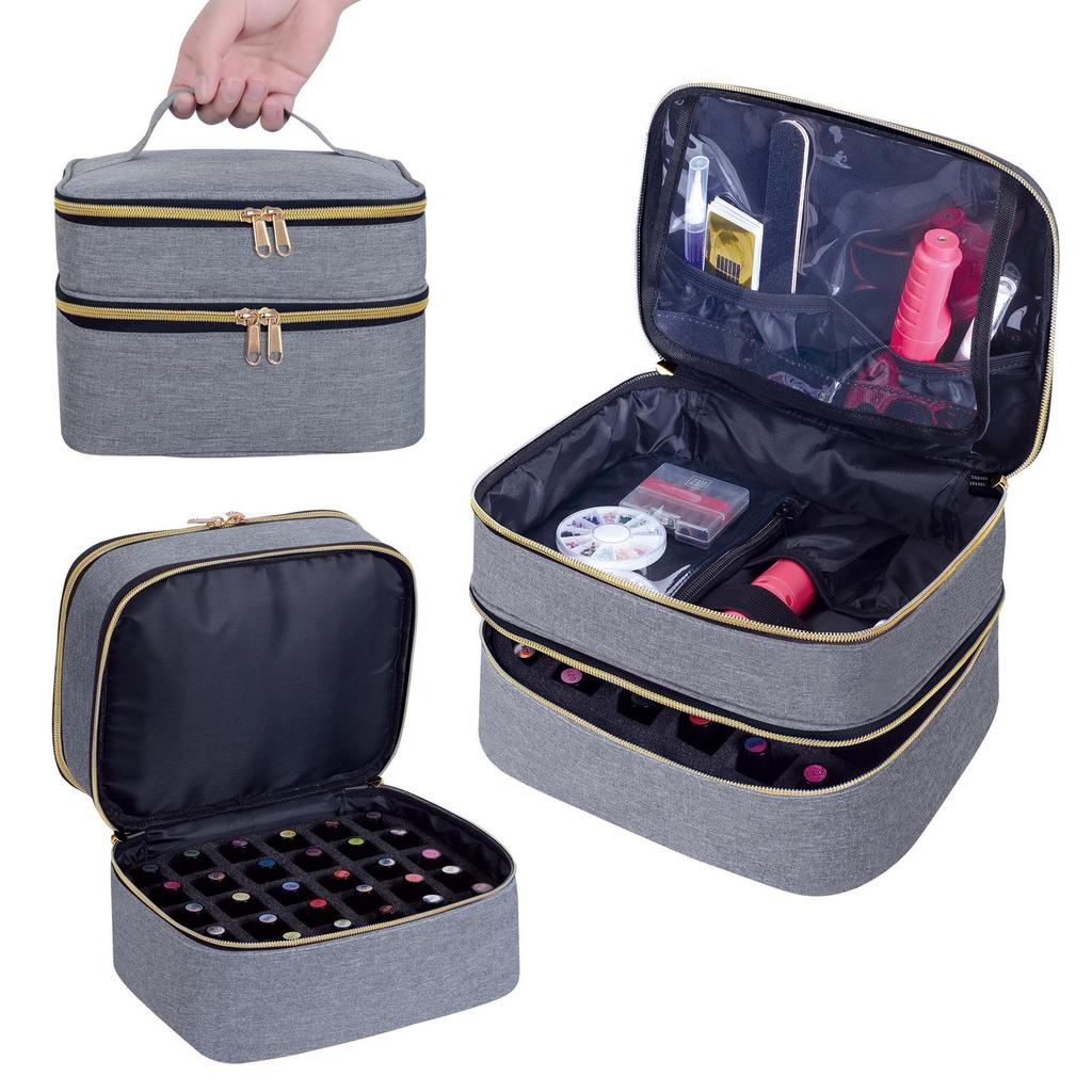 Portable Double-Layer Nail Polish Storage Handbag - Holds 30 Bottles
