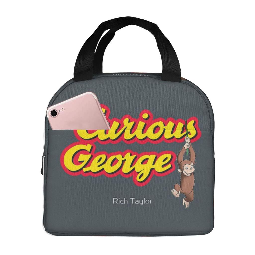 Cartoon Curious George Monkey Anime Insulated Lunch Bag for Women Office Cooler Thermal Food Box Tote Leakproof