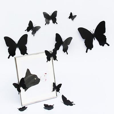 12Pcs/Set 3D Black Pteris Butterfly Wall Sticker Butterflies Magnet Stickers