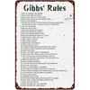 Tin Sign Gibbs Rules Wall Art Vintage Metal Poster Inspirational Quote Decor