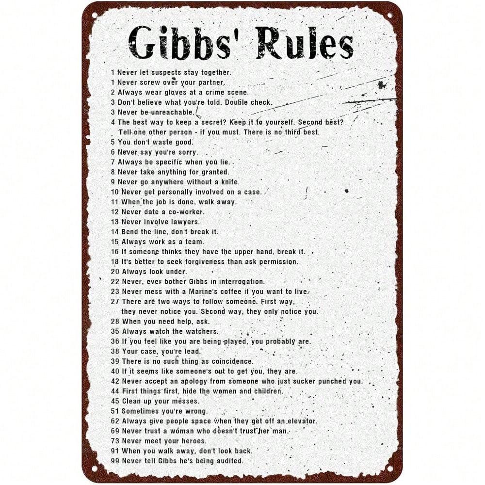 Tin Sign Gibbs Rules Wall Art Vintage Metal Poster Inspirational Quote Decor 20x30 разноцветный