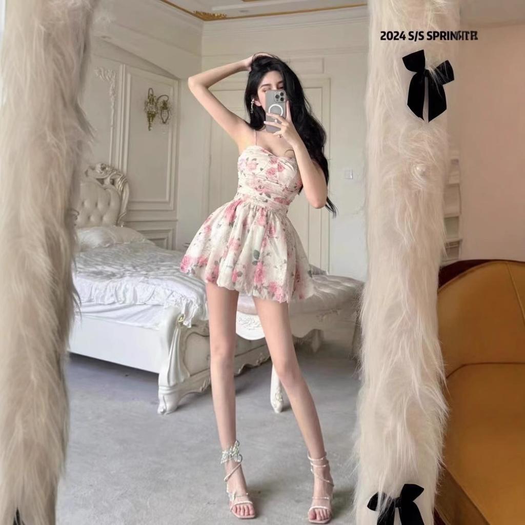 Summer 2026 New Gentle Wind Wear Women's Korean Version Fashion Small Floral Suspender A-word Skirt Two-piece Set