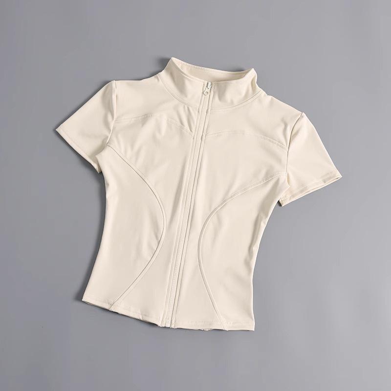 

Женская быстросохнущая облегающая куртка для йоги - Высокая эластичность, Короткий рукав, Воротник-стойка, На молнии, Ощущение обнаженности для фитнеса и бега (Летом) XXL