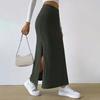 Maxi Skirt with Side Slits High-Waisted Ribbed Long Skirt Solid Color Hip Wrapped Autumn Winter Long Skirt