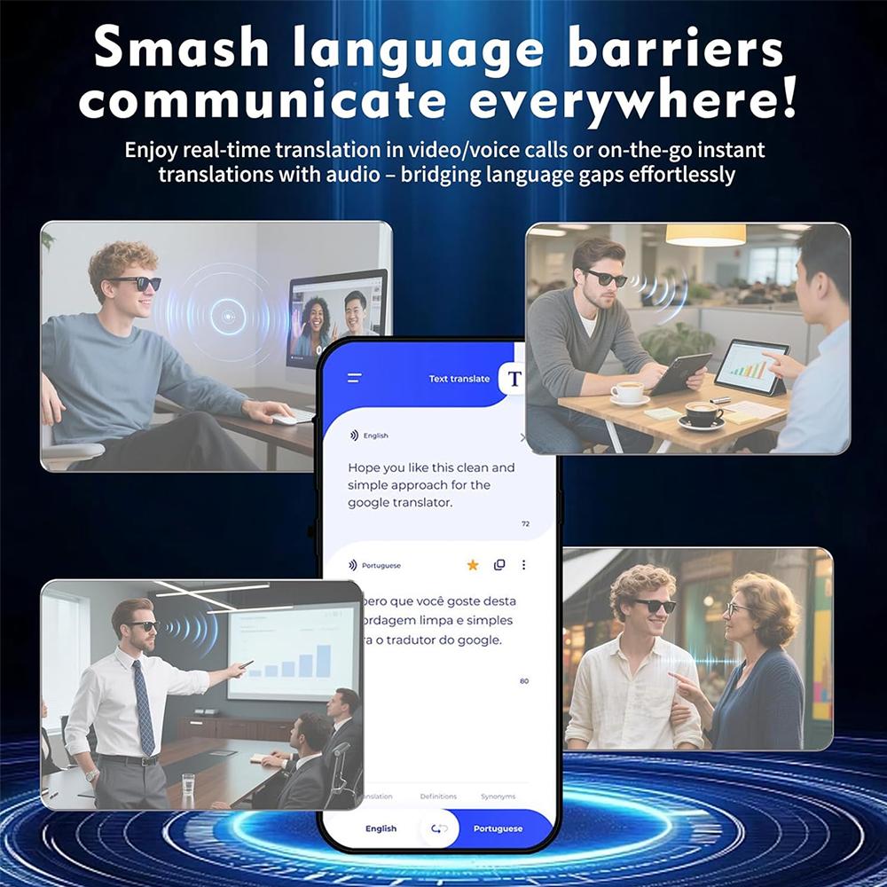 New Smart Glasses with AI Translator 8MP Camera 4K HD Take Videos and Photo Sunglasses BT Call for Men Women Fashion Glasses Wireless Music Playback