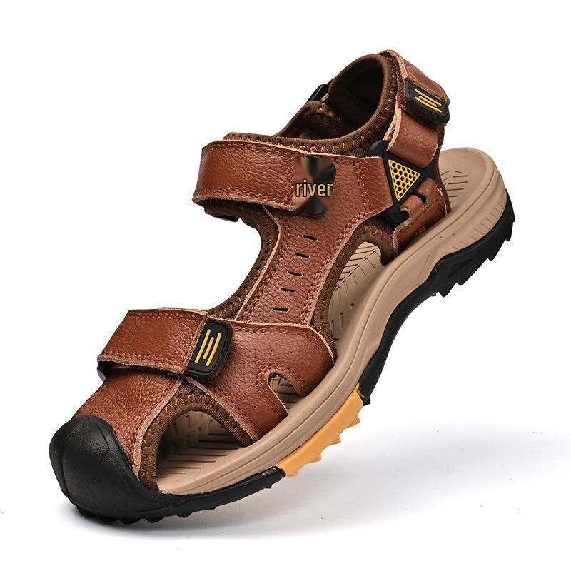 Men's Plus Size Genuine Leather Sandals - Breathable, Soft Sole, Closed Toe Outdoor Water Shoes for Teens 