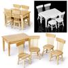 5Pcs Dining Table Chair Model 1:12 Dollhouse Miniature Wooden Furniture Toy Set