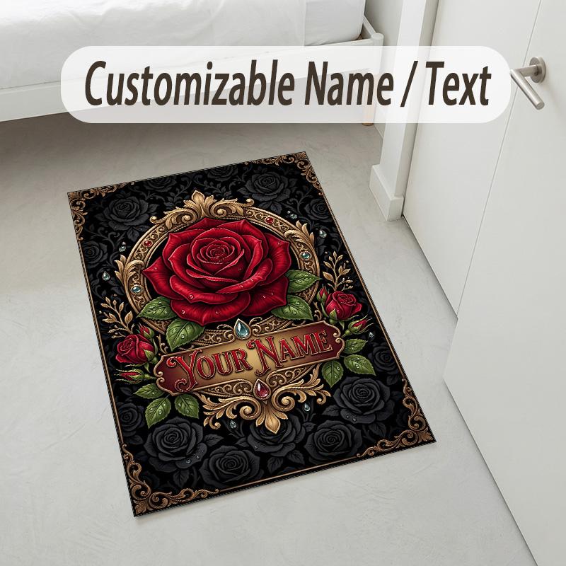 Gothic Moth Theme Soft Crystal Velvet Rug Custom Name & Text Print Non Slip Floor Rug for Bedroom Living Room