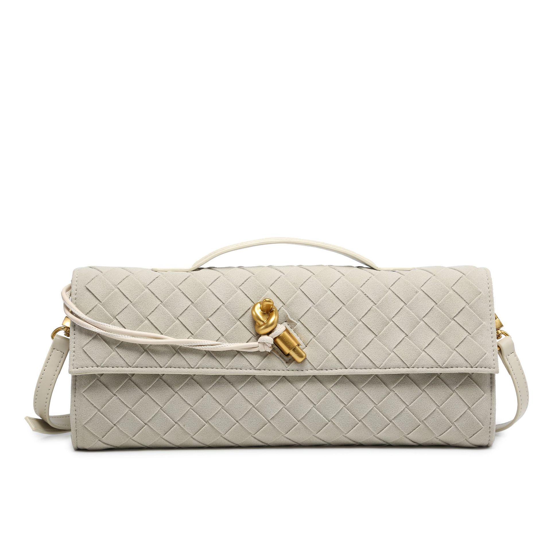 

Вечерняя сумочка из матового плетения весна/лето 2025 г. — европейский и американский стиль 31*7*14cm грязно-белый