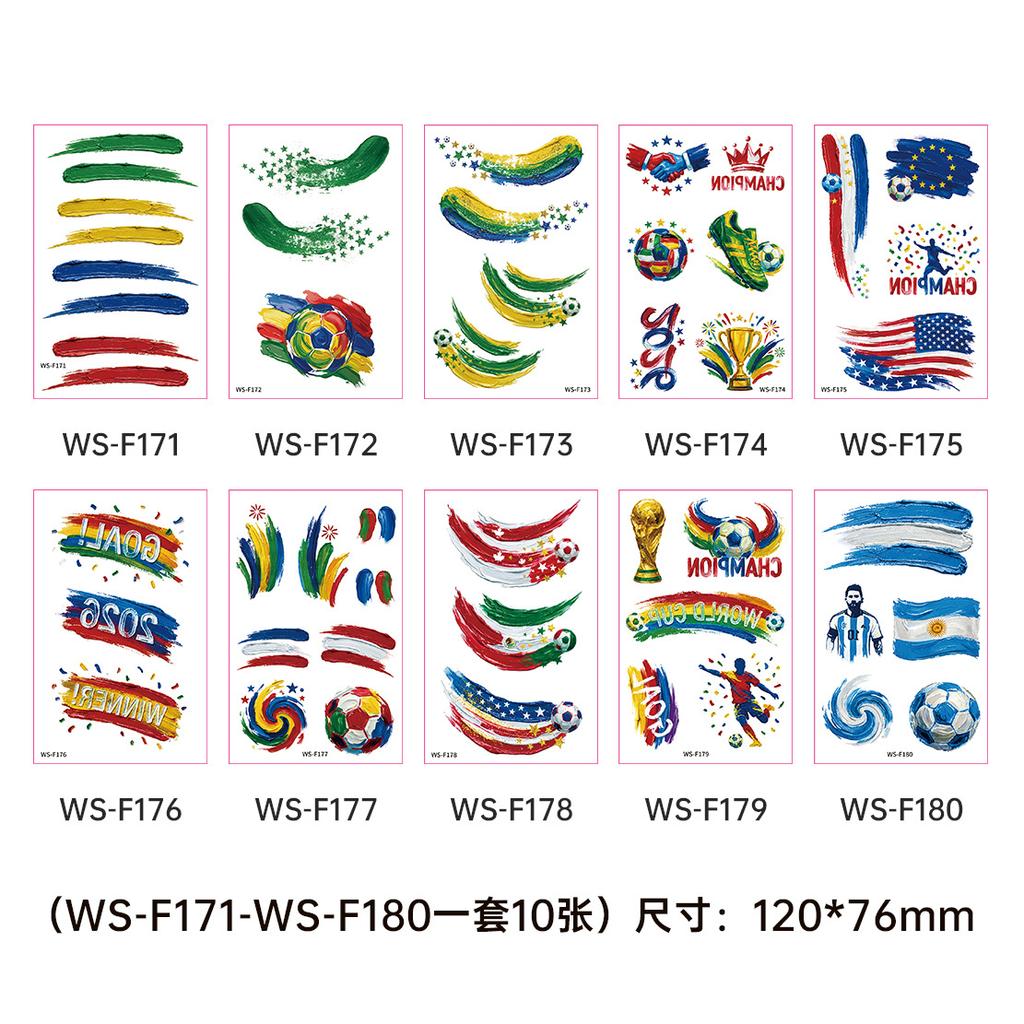 New Football Tattoo Stickers for Sports Events, Clubs, World Cup Fans, Cartoon Face Makeup Stickers