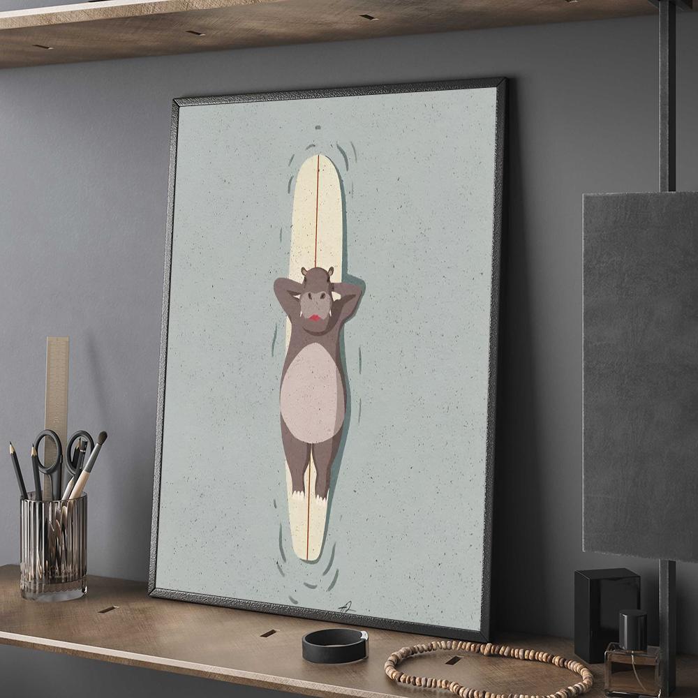 

Смешные постеры с изображением животных-серфингистов из аниме, липкая белая бумага, наклейка, декор комнаты «сделай сам», бар, кафе, кавайная комната 21*30cm No Frame