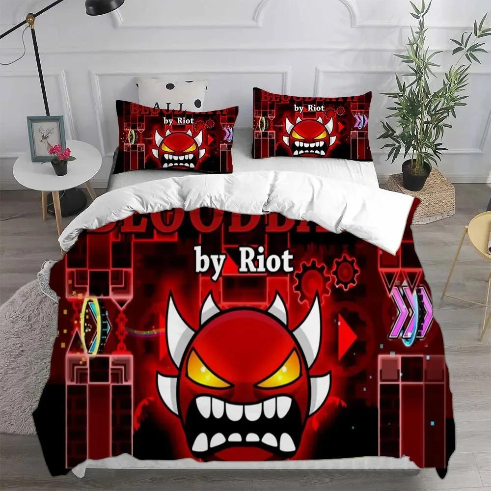 Geometry Dash Beding Sets Warm Comforter Quilt Bed Cover Soft Duvet Cover Pilow Case Sets Children Kids Adult People Sized Dimensions