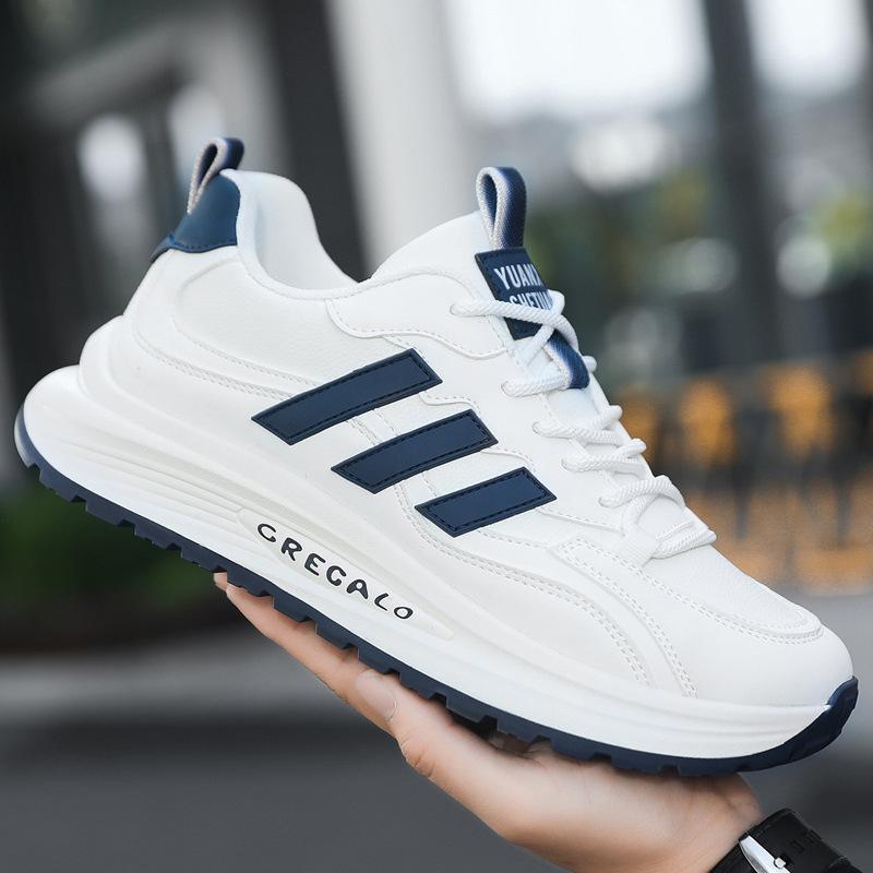 Men's shoes autumn and winter leather sneakers light and comfortable soft-soled casual trendy shoes thick-soled versatile color matching dad shoes