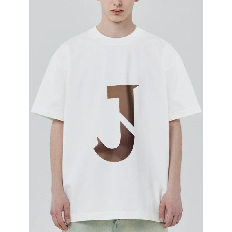 

Black Oversized T-Shirt with Large Metallic J Letter Print for Casual Wear XXXXL белый