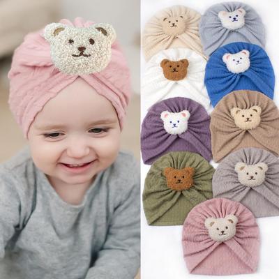 Gorro Pulôver Jacquard Ursinho de Primavera e Outono com Faixa de Cabelo