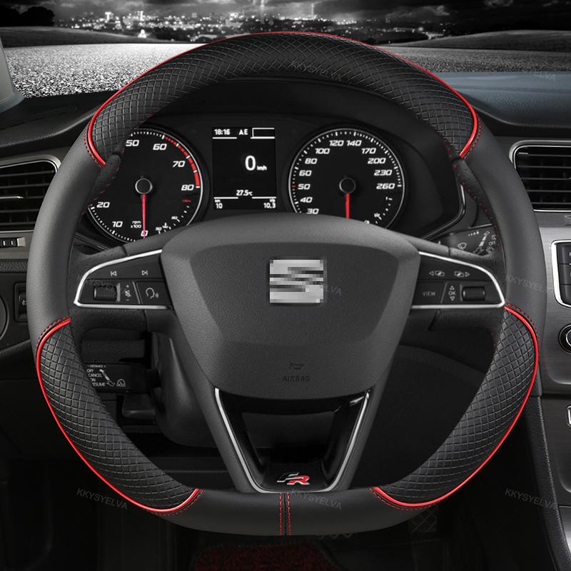 Car Steering Wheel Cover Microfiber Leather 38cm Non-Slip For Seat Tarraco Arona Ateca Ibiza Toledo Mii Leon Arosa Exeo ST FR