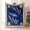 Blue Fish and Lavender Floral Design Blanket Flannel Blanket for Bedroom, Living Room, Sofa, and Nap Sofas