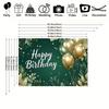 2D Dark Green Gold Glitter Birthday Banner Balloon Leaf Themed Party Background