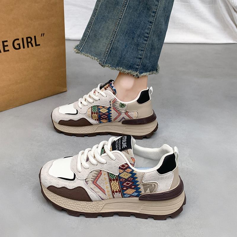 

Fashion CRLAYDK Retro Printed Womens Sneakers Lightweight Platform Leather Shoes Lace Up Fashion Walking Sports Ladies Casual Tennis 35